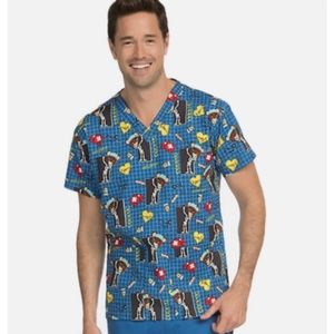 Med Couture Unisex On The Mend V-Neck X-Ray Bear Print Scrub Top Size Small